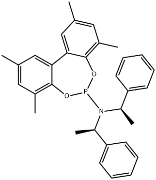 Dibenzo[d,f][1,3,2]dioxaphosphepin-6-amine, 2,4,8,10-tetramethyl-N,N-bis[(1R)-1-phenylethyl]- Structure