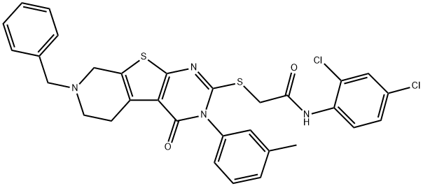 2-[[7-benzyl-3-(3-methylphenyl)-4-oxo-6,8-dihydro-5H-pyrido[2,3]thieno[2,4-b]pyrimidin-2-yl]sulfanyl]-N-(2,4-dichlorophenyl)acetamide Structure