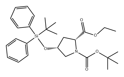 1,2-Pyrrolidinedicarboxylic acid, 4-[[(1,1-dimethylethyl)diphenylsilyl]oxy]-, 1-(1,1-dimethylethyl) 2-ethyl ester, (2R,4R)- Structure