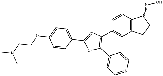 1H-Inden-1-one, 5-[5-[4-[2-(dimethylamino)ethoxy]phenyl]-2-(4-pyridinyl)-3-furanyl]-2,3-dihydro-, oxime 구조식 이미지