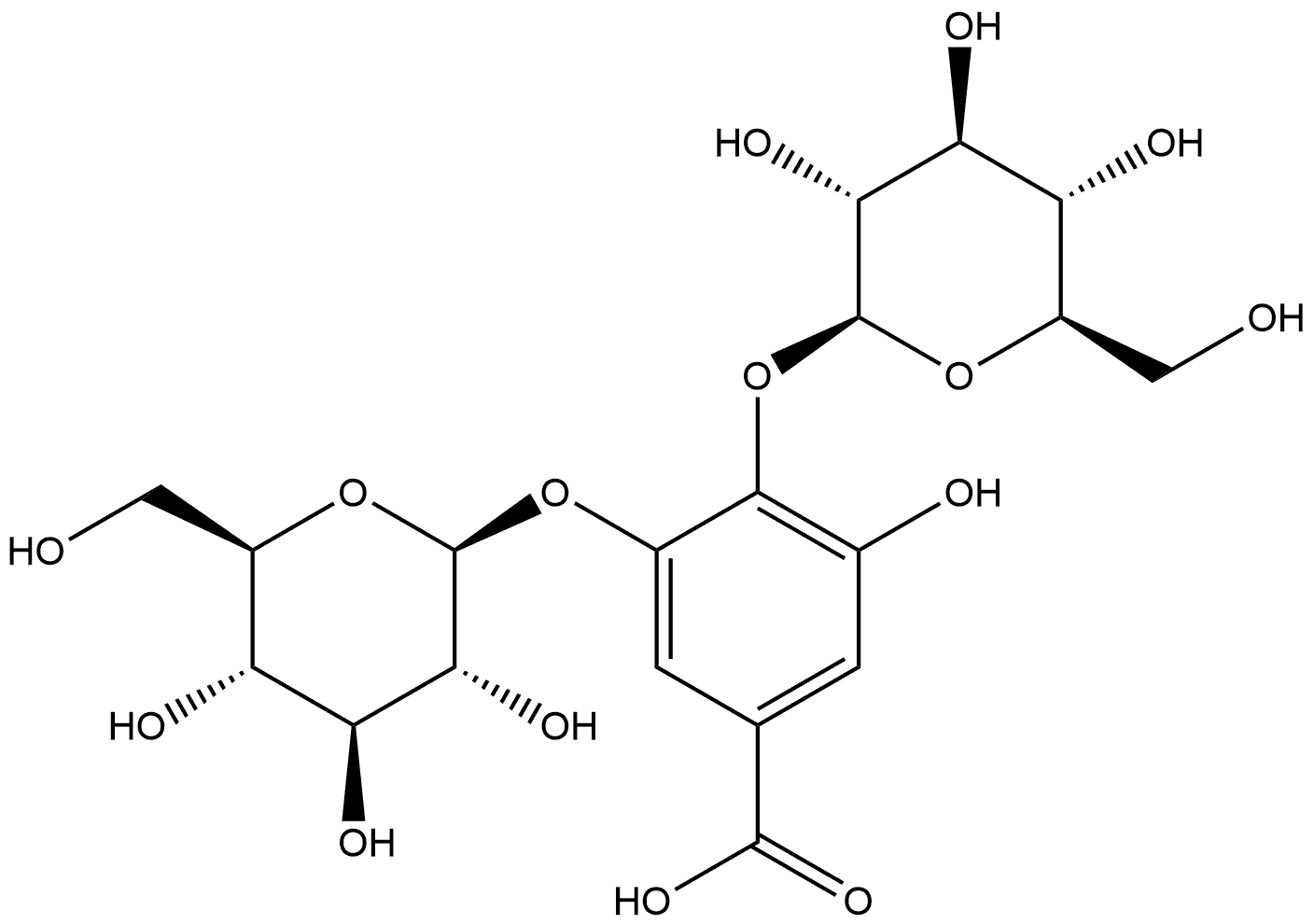 Benzoic acid, 3,4-bis(β-D-glucopyranosyloxy)-5-hydroxy- 구조식 이미지