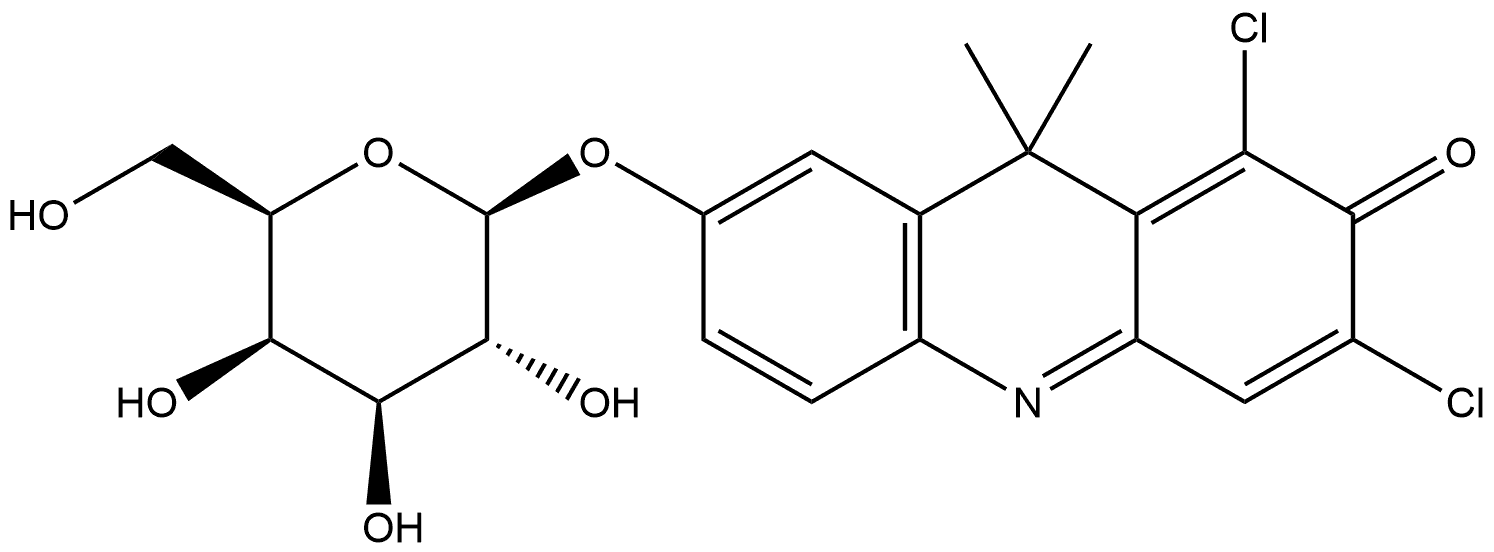 DDAO galactoside [9H-(1,3-Dichloro-9, 9-diMethylacridin-2-one-7-yl) β-D-galactopyranoside] Structure