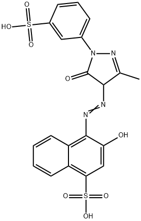 1-Naphthalenesulfonic acid, 4-[2-[4,5-dihydro-3-methyl-5-oxo-1-(3-sulfophenyl)-1H-pyrazol-4-yl]diazenyl]-3-hydroxy- 구조식 이미지