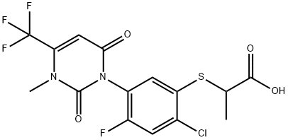 Propanoic acid, 2-[[2-chloro-5-[3,6-dihydro-3-methyl-2,6-dioxo-4-(trifluoromethyl)-1(2H)-pyrimidinyl]-4-fluorophenyl]thio]- Structure