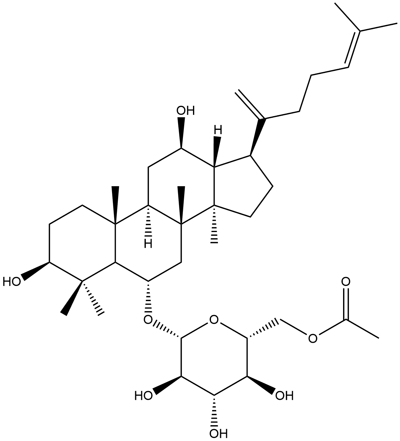 β-D-Glucopyranoside, (3β,6α,12β)-3,12-dihydroxydammara-20,24-dien-6-yl, 6-acetate Structure