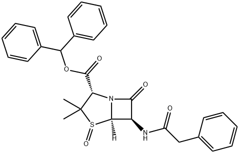 4-Thia-1-azabicyclo[3.2.0]heptane-2-carboxylic acid, 3,3-dimethyl-7-oxo-6-[(2-phenylacetyl)amino]- (2S,5R,6R)-, diphenylmethyl ester, 4-oxide Structure