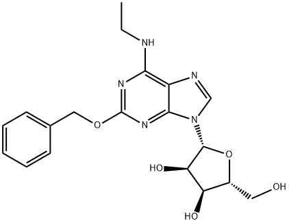 (2R,3R,4S,5R)-2-(2-(Benzyloxy)-6-(ethylamino)-9H-purin-9-yl)-5-(hydroxymethyl)tetrahydrofuran-3,4-diol 구조식 이미지