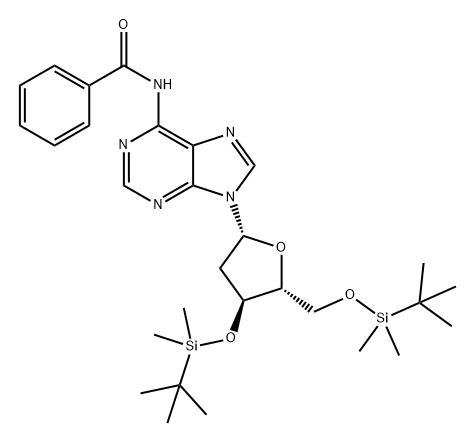 Adenosine, N-benzoyl-2'-deoxy-3',5'-bis-O-[(1,1-dimethylethyl)dimethylsilyl]- 구조식 이미지