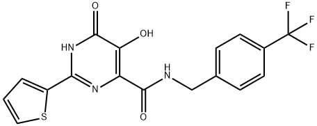 4-Pyrimidinecarboxamide, 1,6-dihydro-5-hydroxy-6-oxo-2-(2-thienyl)-N-[[4-(trifluoromethyl)phenyl]methyl]- Structure