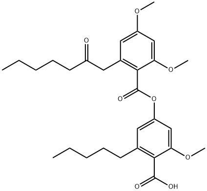Benzoic acid, 2,4-dimethoxy-6-(2-oxoheptyl)-, 4-carboxy-3-methoxy-5-pentylphenyl ester Structure