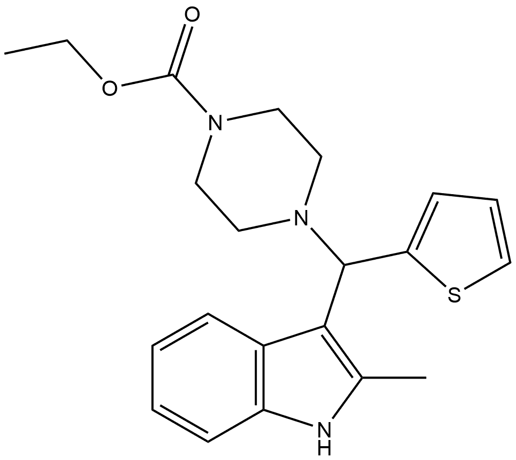 1-Piperazinecarboxylic acid, 4-[(2-methyl-1H-indol-3-yl)-2-thienylmethyl]-, ethyl ester Structure