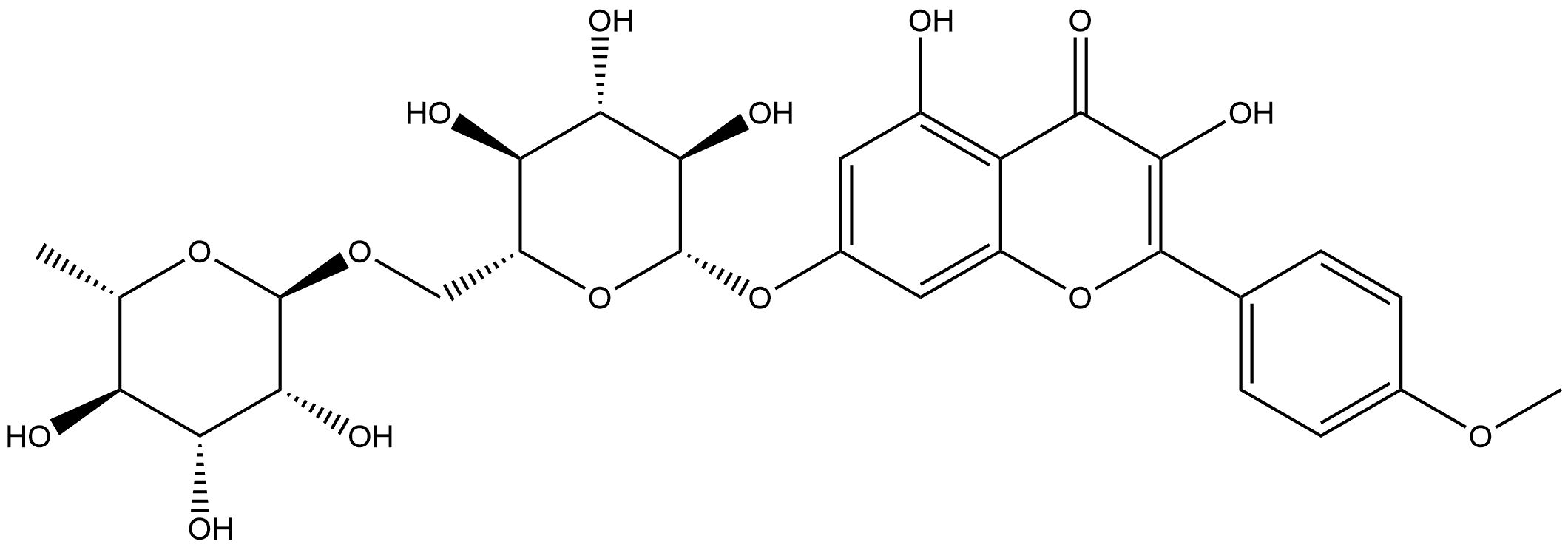 4H-1-Benzopyran-4-one, 7-[[6-O-(6-deoxy-α-L-mannopyranosyl)-β-D-glucopyranosyl]oxy]-3,5-dihydroxy-2-(4-methoxyphenyl)- Structure