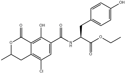 L-Tyrosine, N-[(5-chloro-3,4-dihydro-8-hydroxy-3-methyl-1-oxo-1H-2-benzopyran-7-yl)carbonyl]-, ethyl ester Structure