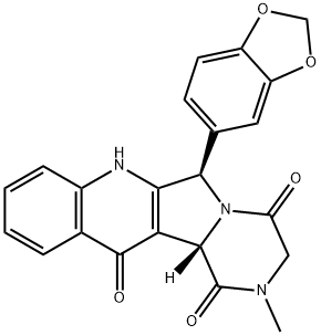 Pyrazino[1',2':1,5]pyrrolo[3,4-b]quinoline-1,4,12(6H)-trione, 6-(1,3-benzodioxol-5-yl)-2,3,7,12b-tetrahydro-2-methyl-, (6R,12bS)- 구조식 이미지