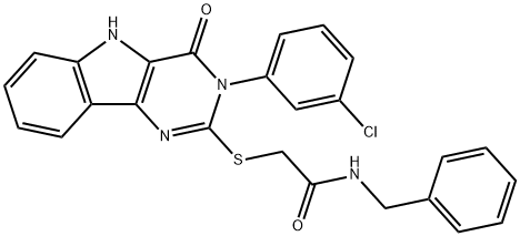 Acetamide, 2-[[3-(3-chlorophenyl)-4,5-dihydro-4-oxo-3H-pyrimido[5,4-b]indol-2-yl]thio]-N-(phenylmethyl)- Structure