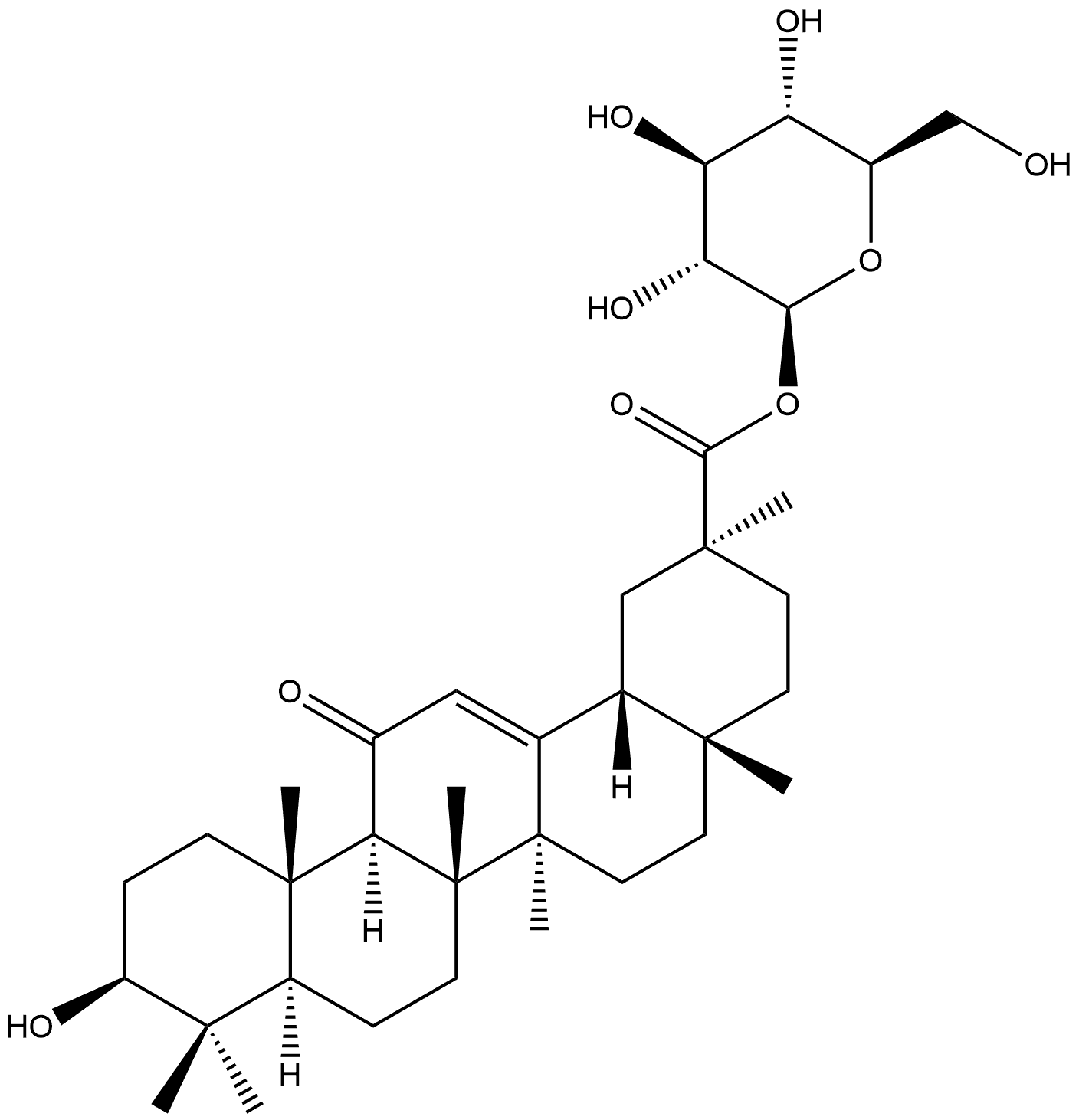 Olean-12-en-29-oic acid, 3-hydroxy-11-oxo-, β-D-glucopyranosyl ester, (3β,20β)- Structure