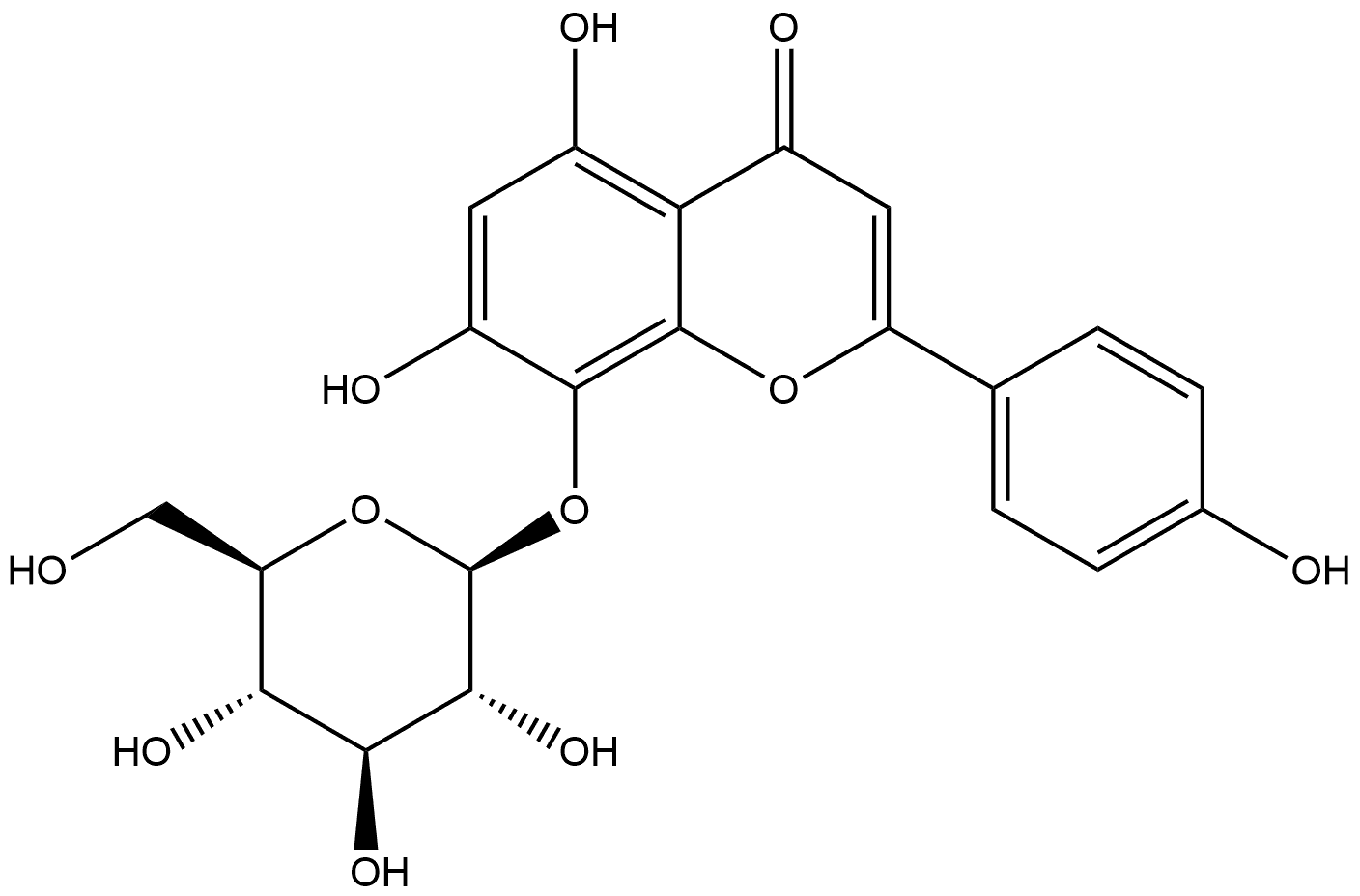 8-(β-D-Glucopyranosyloxy)-5,7-dihydroxy-2-(4-hydroxyphenyl)-4H-1-benzopyran-4-one Structure