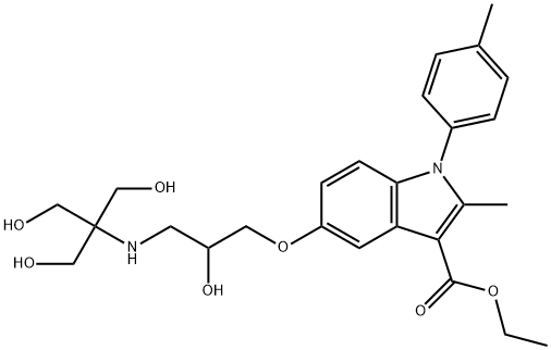 1H-Indole-3-carboxylic acid, 5-[2-hydroxy-3-[[2-hydroxy-1,1-bis(hydroxymethyl)ethyl]amino]propoxy]-2-methyl-1-(4-methylphenyl)-, ethyl ester Structure