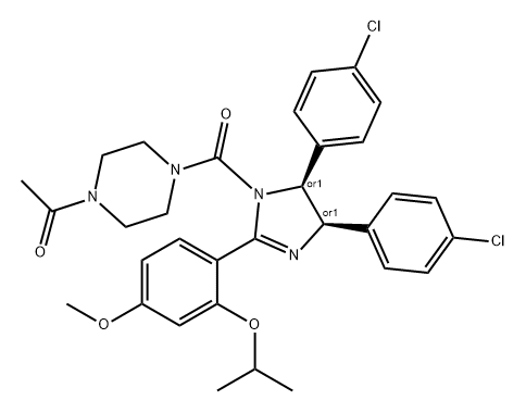 Ethanone, 1-[4-[[(4R,5S)-4,5-bis(4-chlorophenyl)-4,5-dihydro-2-[4-methoxy-2-(1-methylethoxy)phenyl]-1H-imidazol-1-yl]carbonyl]-1-piperazinyl]-, rel- Structure
