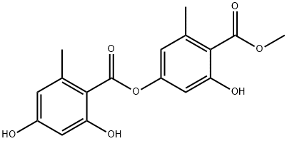 Benzoic acid, 2,4-dihydroxy-6-methyl-, 3-hydroxy-4-(methoxycarbonyl)-5-methylphenyl ester 구조식 이미지