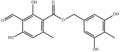 Benzoic acid, 3-formyl-2,4-dihydroxy-6-methyl-, (3,5-dihydroxy-4-methylphenyl)methyl ester 구조식 이미지