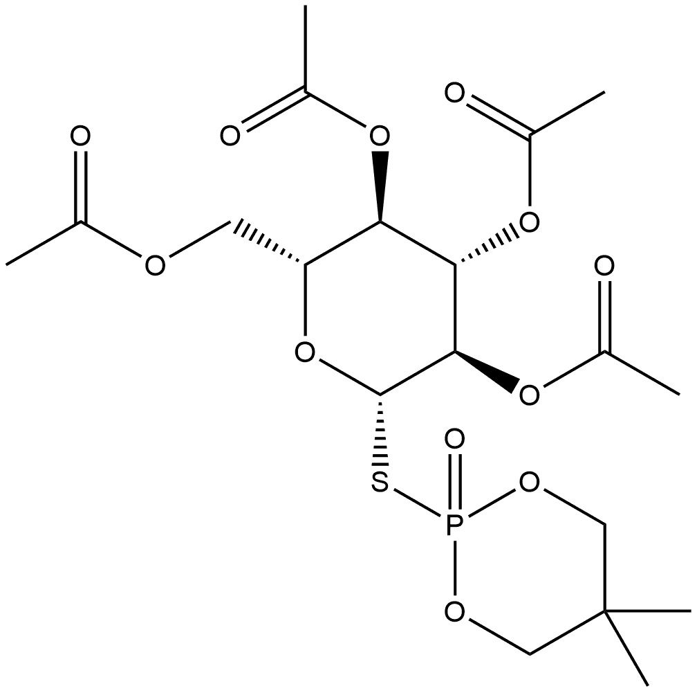 β-D-Glucopyranose, 1-deoxy-1-[(5,5-dimethyl-2-oxido-1,3,2-dioxaphosphorinan-2-yl)thio]-, 2,3,4,6-tetraacetate 구조식 이미지