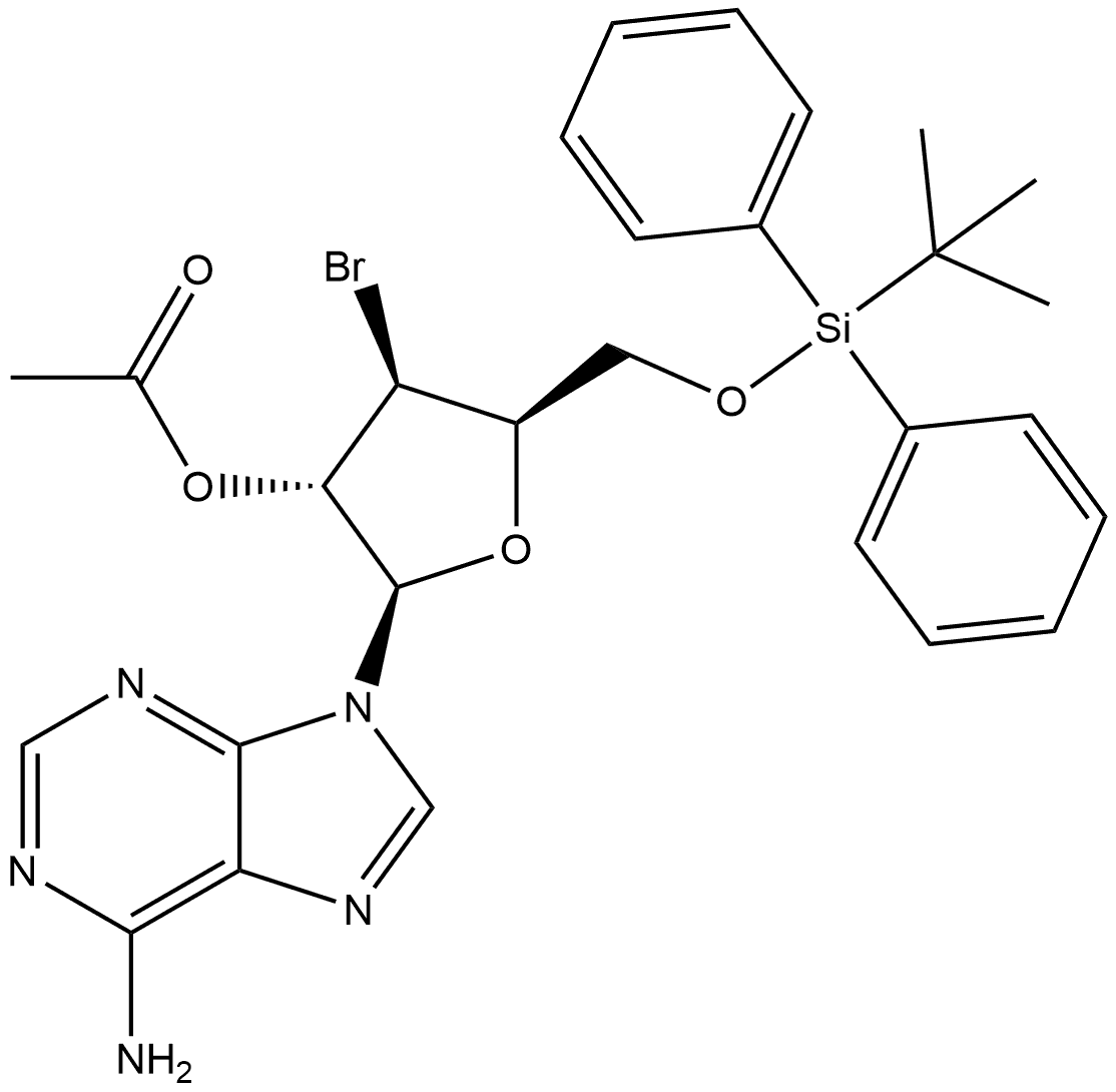 9H-Purin-6-amine, 9-[2-O-acetyl-3-bromo-3-deoxy-5-O-[(1,1-dimethylethyl)diphenylsilyl]-β-D-xylofuranosyl]- 구조식 이미지