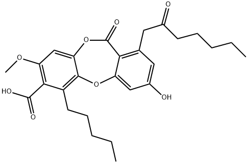 11H-Dibenzo[b,e][1,4]dioxepin-7-carboxylic acid, 3-hydroxy-8-methoxy-11-oxo-1-(2-oxoheptyl)-6-pentyl- 구조식 이미지