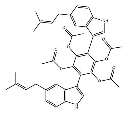 1,2,4,5-Benzenetetrol, 3,6-bis[5-(3-methyl-2-buten-1-yl)-1H-indol-3-yl]-, 1,2,4,5-tetraacetate 구조식 이미지