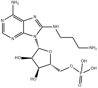 ((2R,3S,4R,5R)-5-(6-Amino-8-((3-aminopropyl)amino)-9H-purin-9-yl)-3,4-dihydroxytetrahydrofuran-2-yl)methyl dihydrogen phosphate Structure