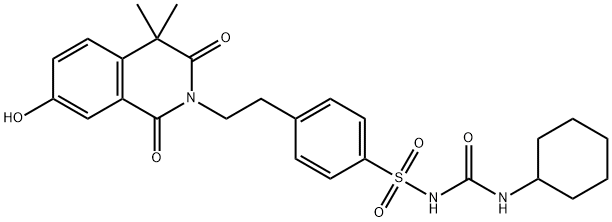 Benzenesulfonamide, N-[(cyclohexylamino)carbonyl]-4-[2-(3,4-dihydro-7-hydroxy-4,4-dimethyl-1,3-dioxo-2(1H)-isoquinolinyl)ethyl]- Structure