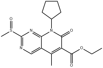 Pyrido[2,3-d]pyrimidine-6-carboxylic acid, 8-cyclopentyl-7,8-dihydro-5-methyl-2-(methylsulfinyl)-7-oxo-, ethyl ester Structure