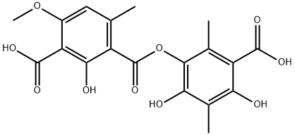 1,3-Benzenedicarboxylic acid, 2-hydroxy-4-methoxy-6-methyl-, 1-(3-carboxy-4,6-dihydroxy-2,5-dimethylphenyl) ester 구조식 이미지