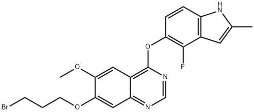 7-(3-Bromopropoxy)-4-((4-fluoro-2-methyl-1H-indol-5-yl)oxy)-6-methoxyquinazoline 구조식 이미지