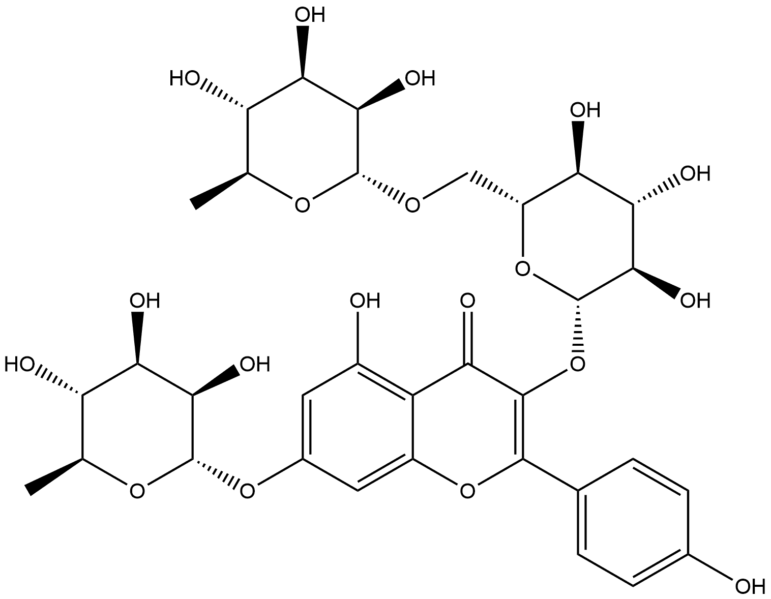 4H-1-Benzopyran-4-one, 3-[[6-O-(6-deoxy-α-L-mannopyranosyl)-β-D-glucopyranosyl]oxy]-7-[(6-deoxy-α-L-mannopyranosyl)oxy]-5-hydroxy-2-(4-hydroxyphenyl)- Structure