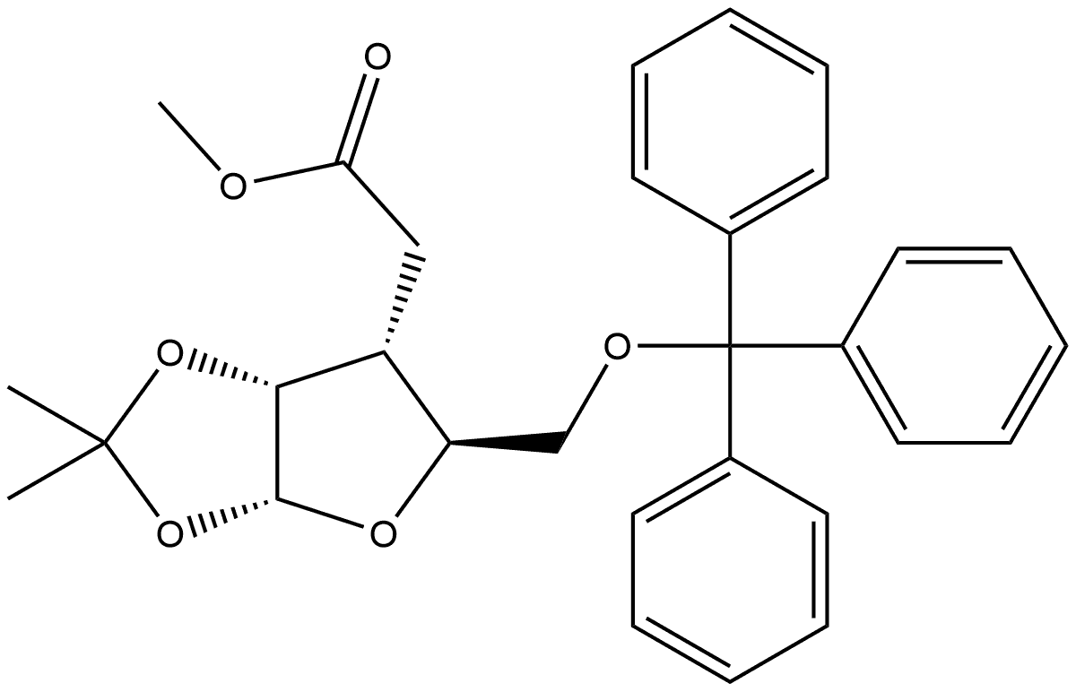 3-C-Carbomethoxymethyl-3-deoxy-1,2-O-isopropylidene-5-O-trityl-α-D-ribofuranose Structure