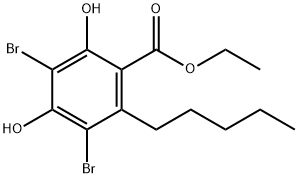 Benzoic acid, 3,5-dibromo-2,4-dihydroxy-6-pentyl-, ethyl ester Structure
