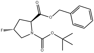 1,2-Pyrrolidinedicarboxylic acid, 4-fluoro-, 1-(1,1-dimethylethyl) 2-(phenylmethyl) ester, (2S,4R)- 구조식 이미지