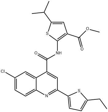 methyl 2-(6-chloro-2-(5-ethylthiophen-2-yl)quinoline-4-carboxamido)-5-isopropylthiophene-3-carboxylate 구조식 이미지