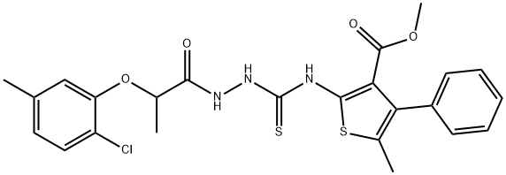 methyl 2-(2-(2-(2-chloro-5-methylphenoxy)propanoyl)hydrazinecarbothioamido)-5-methyl-4-phenylthiophene-3-carboxylate Structure