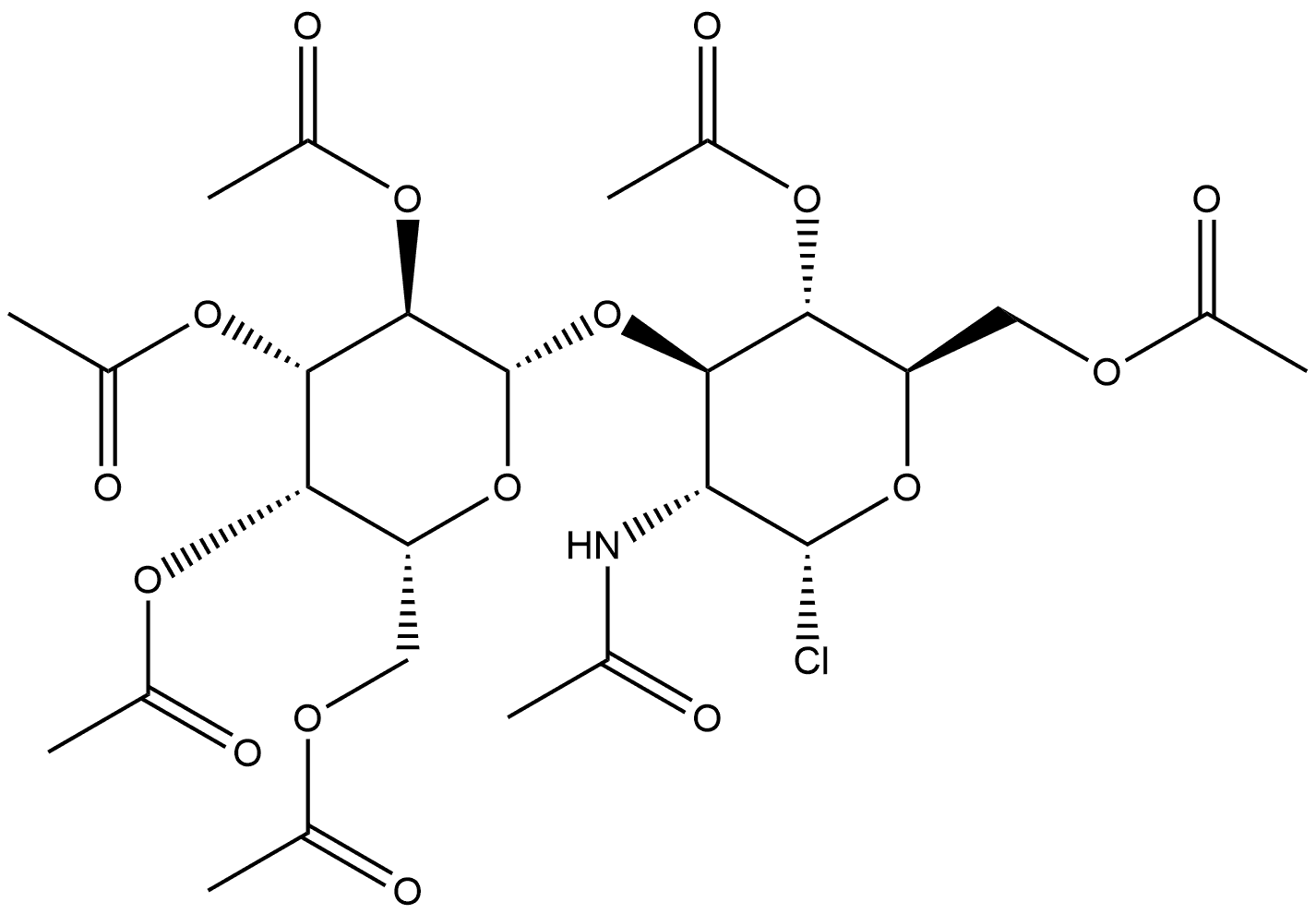 α-D-Glucopyranosyl chloride, 2-(acetylamino)-2-deoxy-3-O-(2,3,4,6-tetra-O-acetyl-β-D-galactopyranosyl)-, 4,6-diacetate Structure