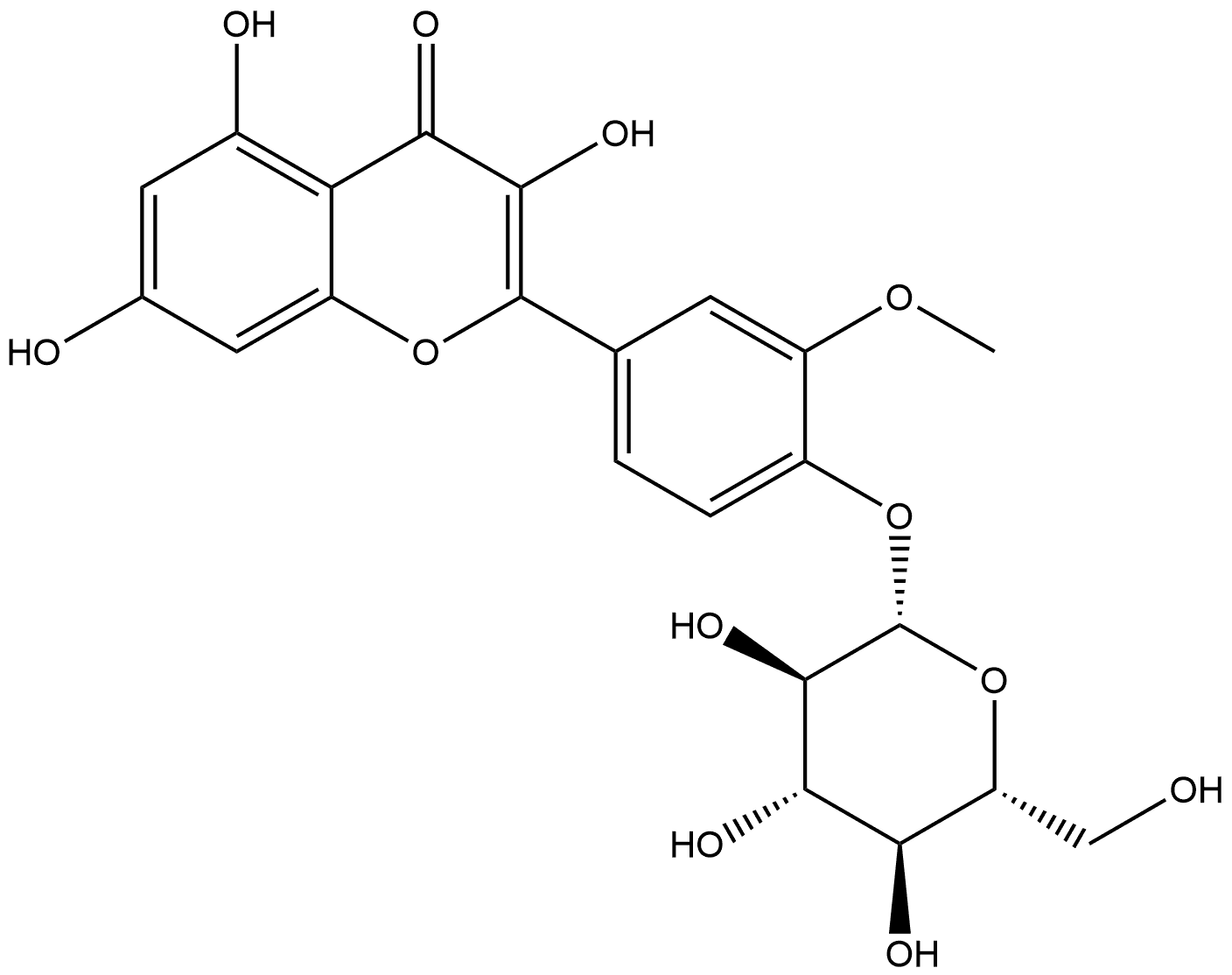 4H-1-Benzopyran-4-one, 2-[4-(β-D-glucopyranosyloxy)-3-methoxyphenyl]-3,5,7-trihydroxy- Structure