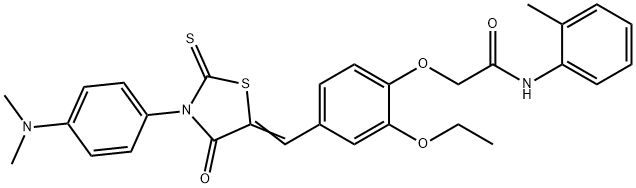 2-[4-[(E)-[3-[4-(dimethylamino)phenyl]-4-oxo-2-sulfanylidene-1,3-thiazolidin-5-ylidene]methyl]-2-ethoxyphenoxy]-N-(2-methylphenyl)acetamide Structure