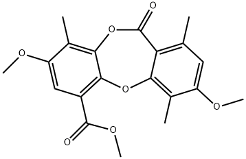 11H-Dibenzo[b,e][1,4]dioxepin-6-carboxylic acid, 3,8-dimethoxy-1,4,9-trimethyl-11-oxo-, methyl ester Structure