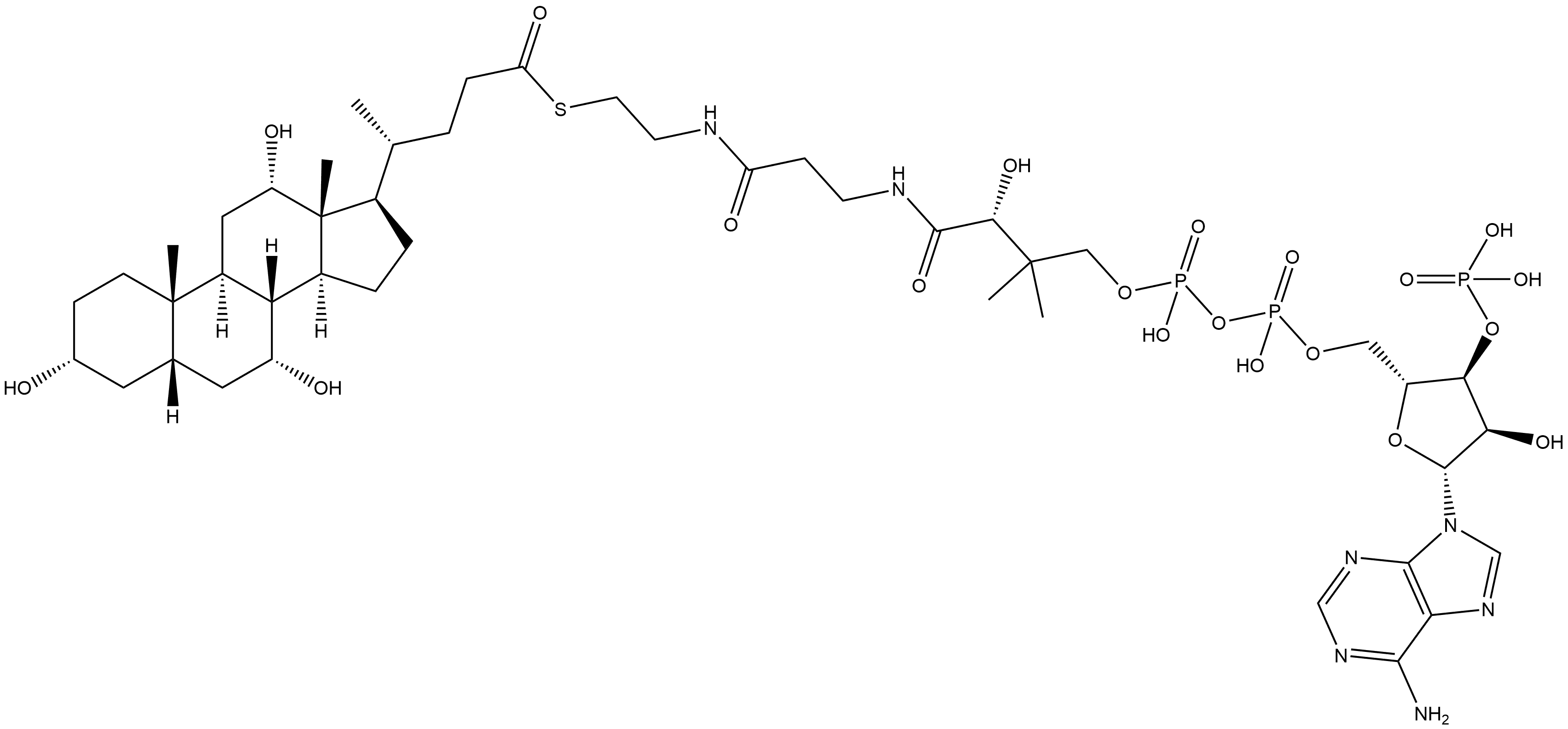 Cholane-24-thioic acid, 3,7,12-trihydroxy-, S-ester with coenzyme A, (3α,5β,7α,12α)- Structure