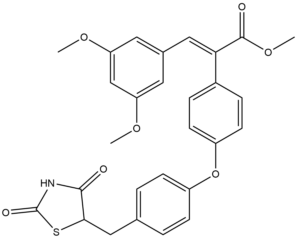 Benzeneacetic acid, α-[(3,5-dimethoxyphenyl)methylene]-4-[4-[(2,4-dioxo-5-thiazolidinyl)methyl]phenoxy]-, methyl ester, (αE)- Structure