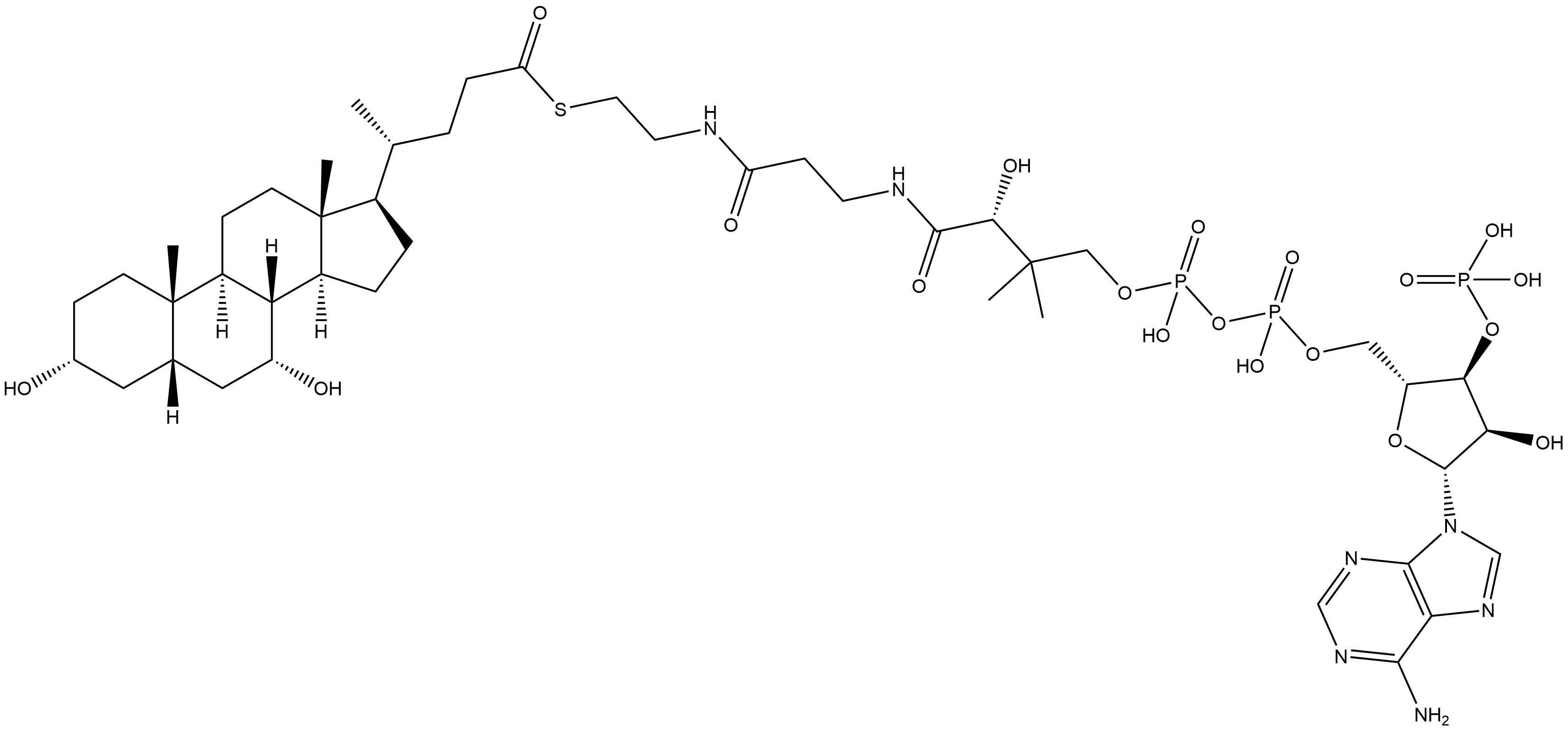 Cholane-24-thioic acid, 3,7-dihydroxy-, S-ester with coenzyme A, (3α,5β,7α)- Structure