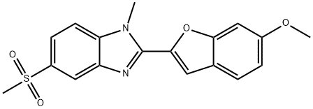 1H-Benzimidazole, 2-(6-methoxy-2-benzofuranyl)-1-methyl-5-(methylsulfonyl)- Structure