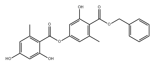Benzoic acid, 2,4-dihydroxy-6-methyl-, 3-hydroxy-5-methyl-4-[(phenylmethoxy)carbonyl]phenyl ester 구조식 이미지
