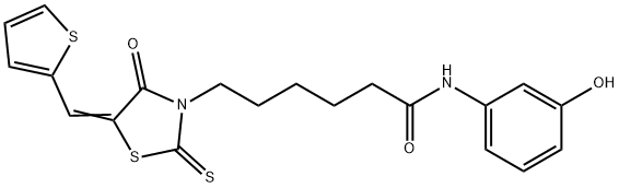 N-(3-hydroxyphenyl)-6-[(5E)-4-oxo-2-sulfanylidene-5-(thiophen-2-ylmethylidene)-1,3-thiazolidin-3-yl]hexanamide Structure